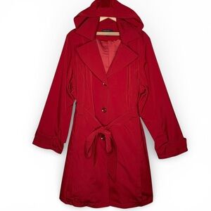 Jason Kole Hooded Trench Coat 3X Red Classic Lapel Collar Belted Water-Resistant